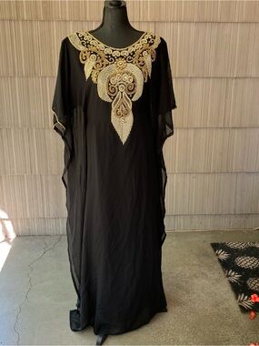 Dramatic Beaded Black Caftan One Size Fits All - Tall & "Full" Figure Kaftan